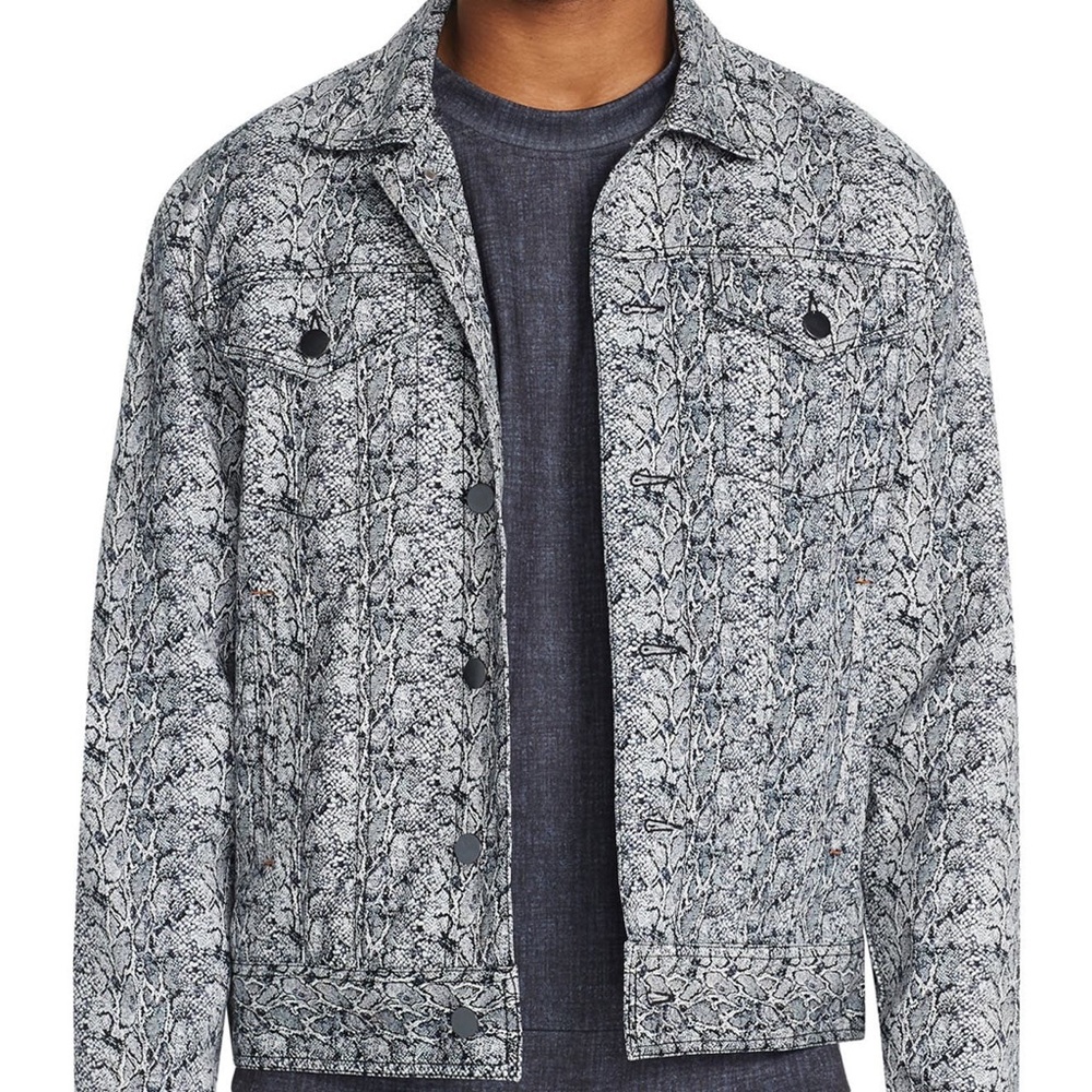 Tallia Grey Heather Snake Skin Print Trucker Jacket Small White